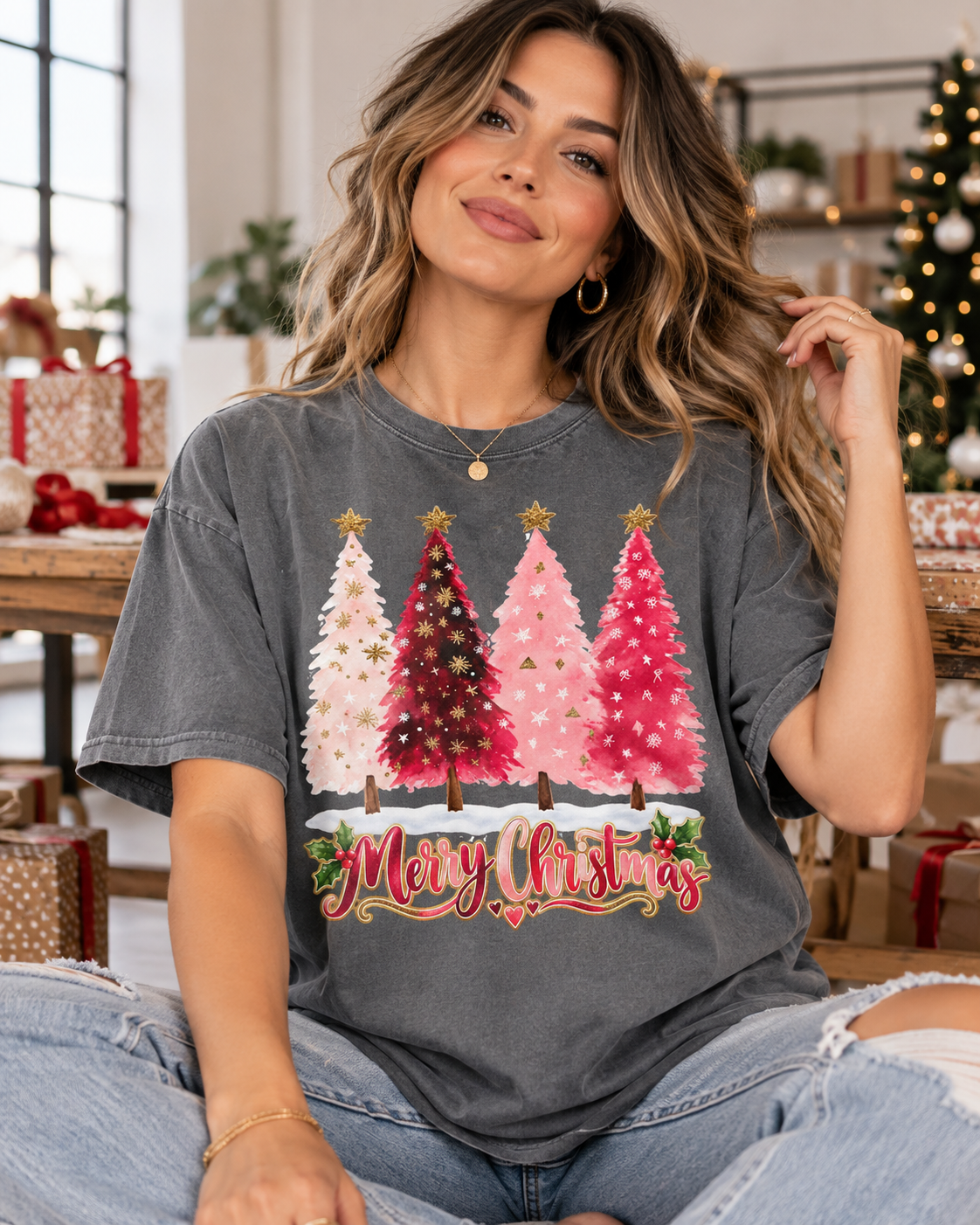 Merry Christmas Pink Tree T-Shirt