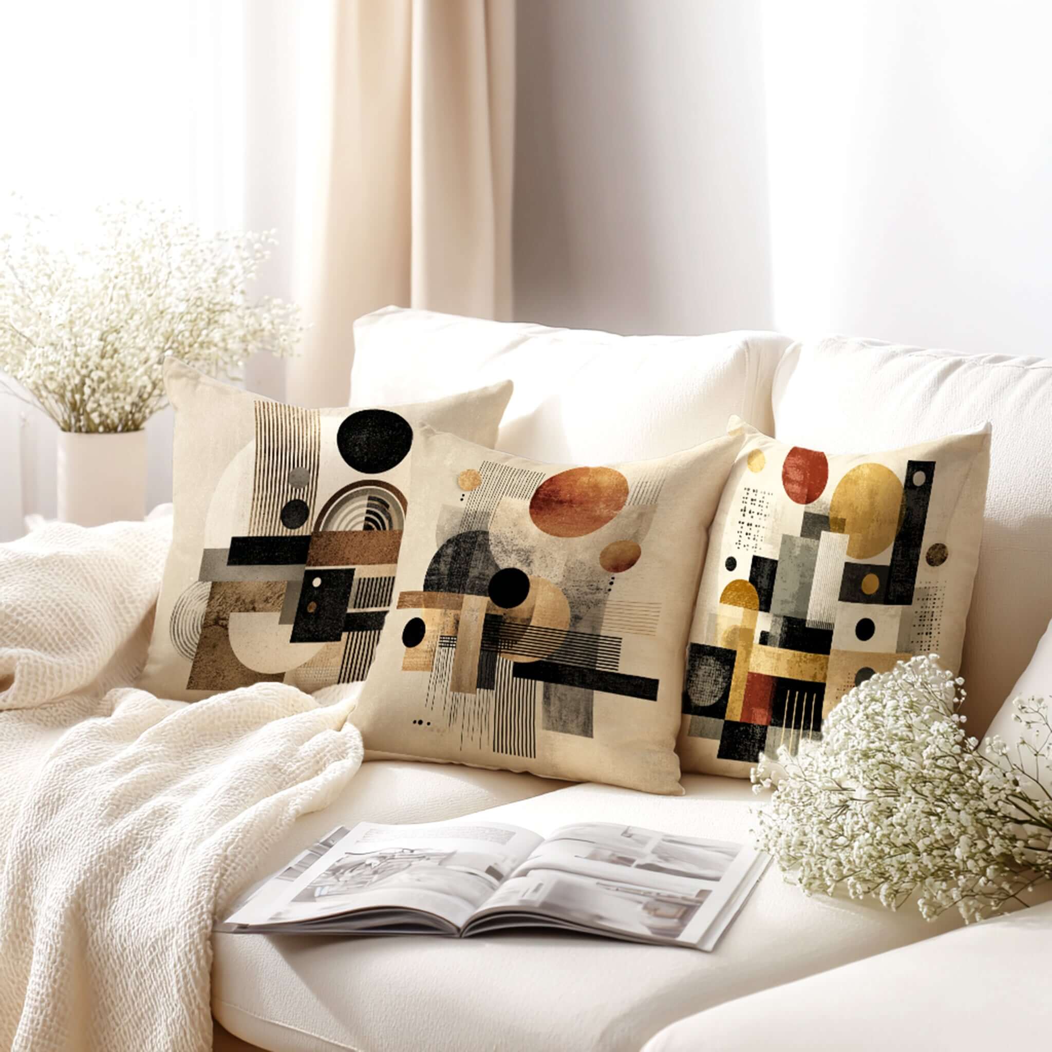 Mid-century Modern Geometry Throw Pillow Cushion