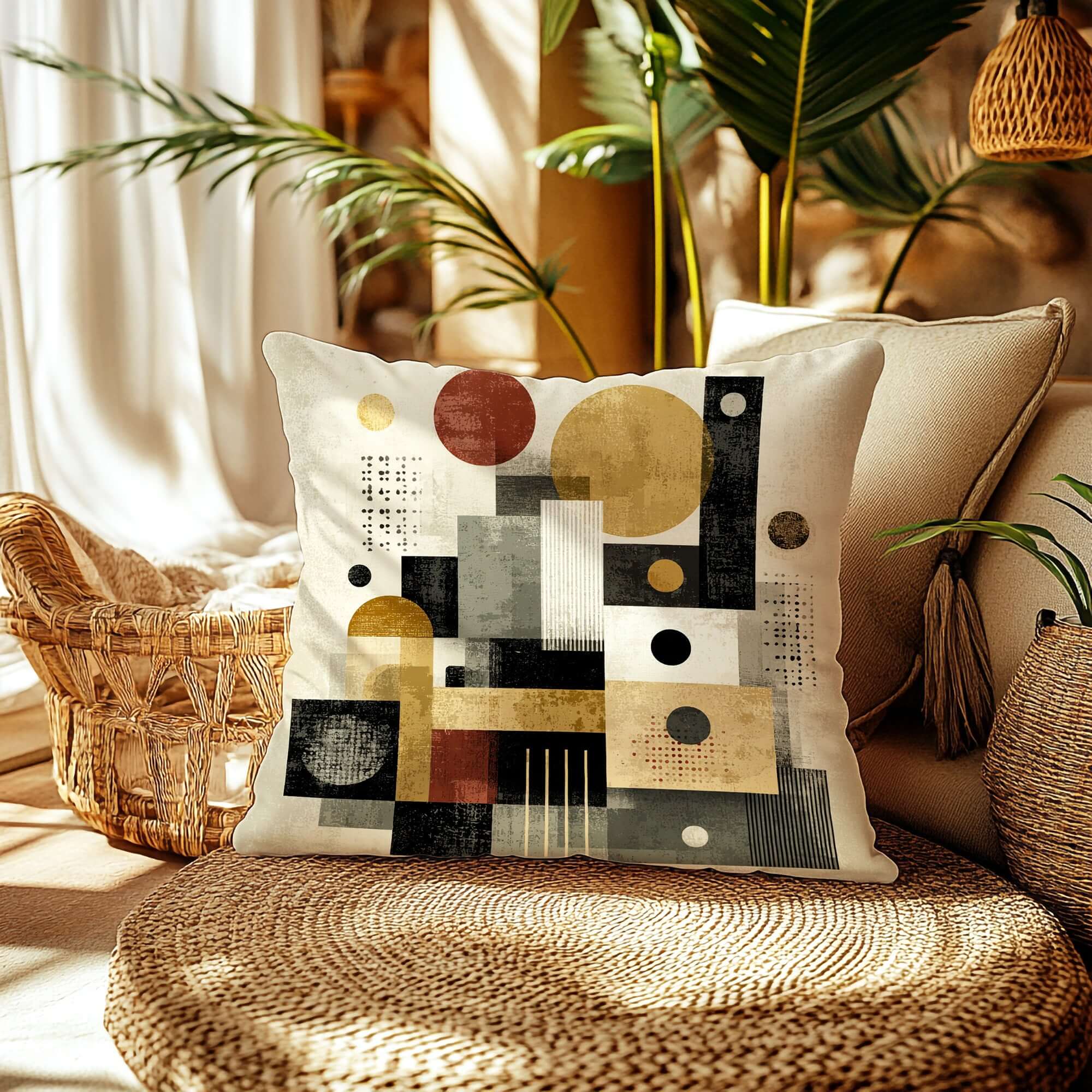 Mid-century Modern Geometry Throw Pillow Cushion