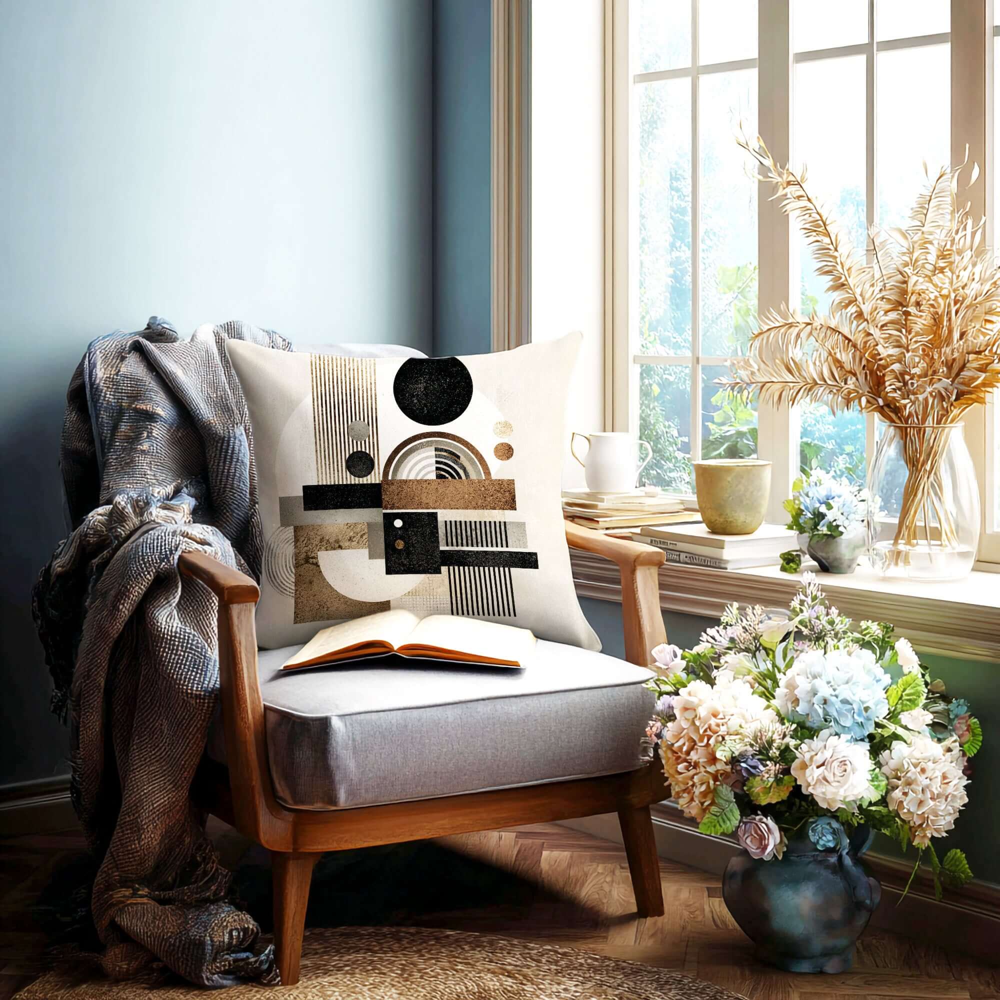 Mid-century Modern Geometry Throw Pillow Cushion