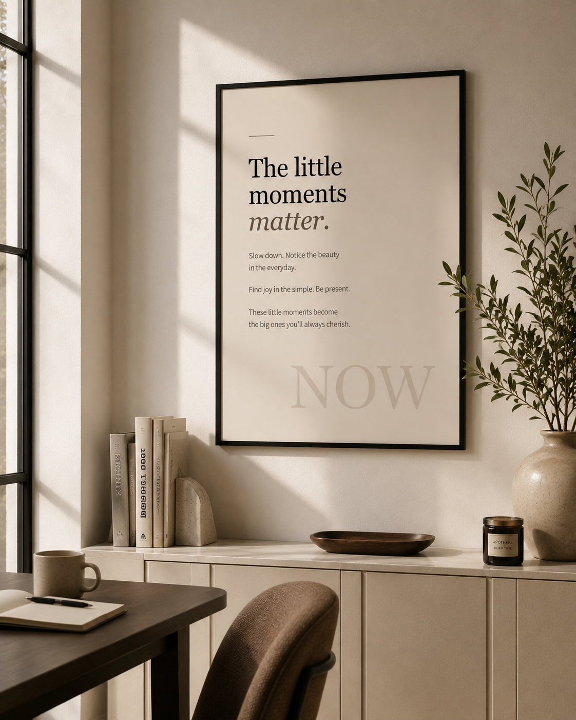 Minimalist Textured Watercolor Poster — "The little moments matter" Matte Wall Art
