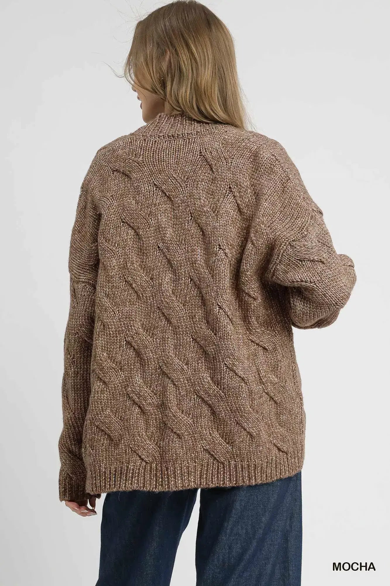 Mocha Brown Chunky Cable Knit Open Front Cardigan - Stylish Comfort, Cardigans, $ 65.00, A Moment Of Now™