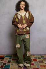 Mocha Brown V-Neck Argyle Pattern Mohair Sweater - Cozy Staple, Sweaters, $ 60.00, A Moment Of Now™