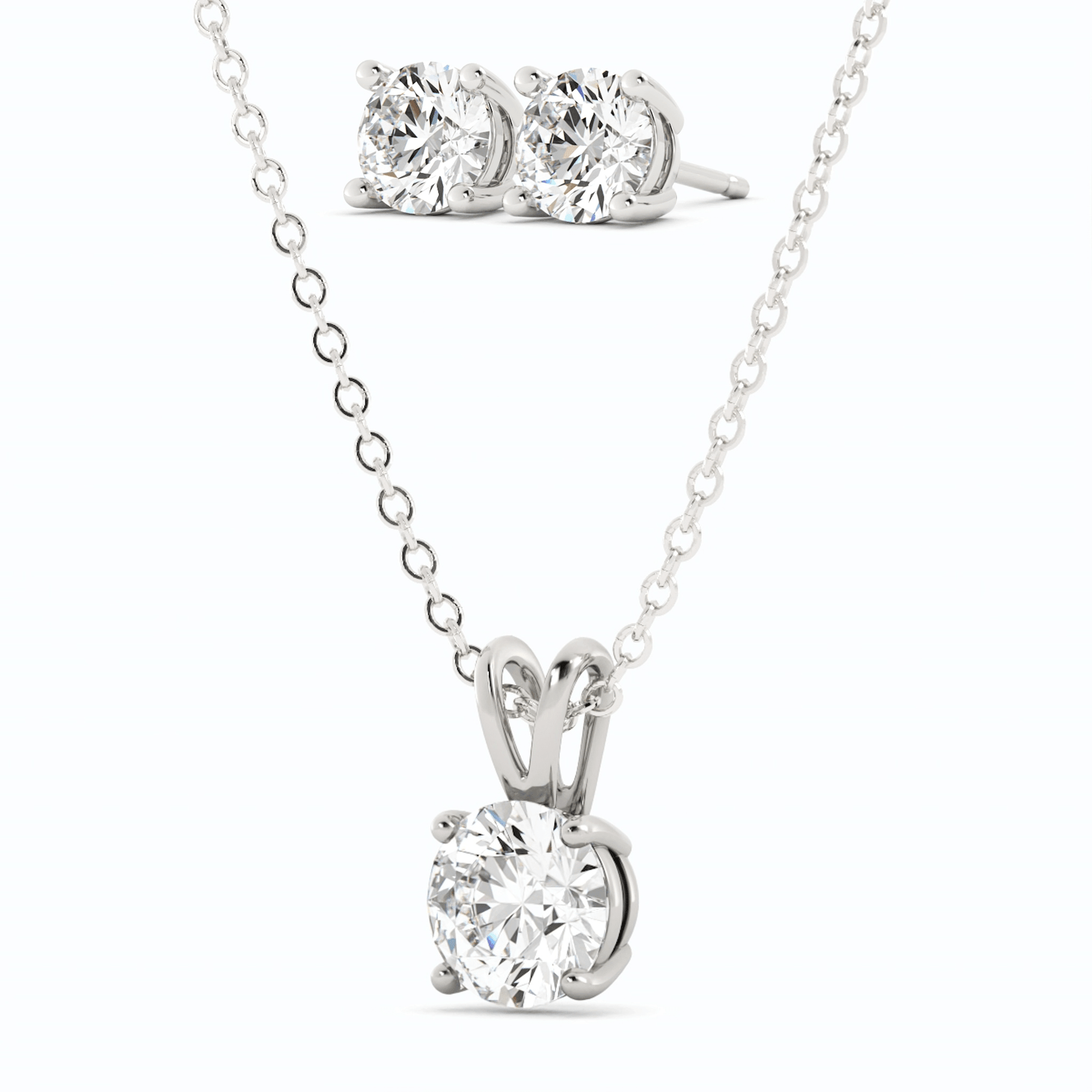 3CTW Moissanite Stud Earrings & Pendant Necklace Set in 14K White Gold Overlay, Charms & Pendants, $ 299.00, A Moment Of Now™