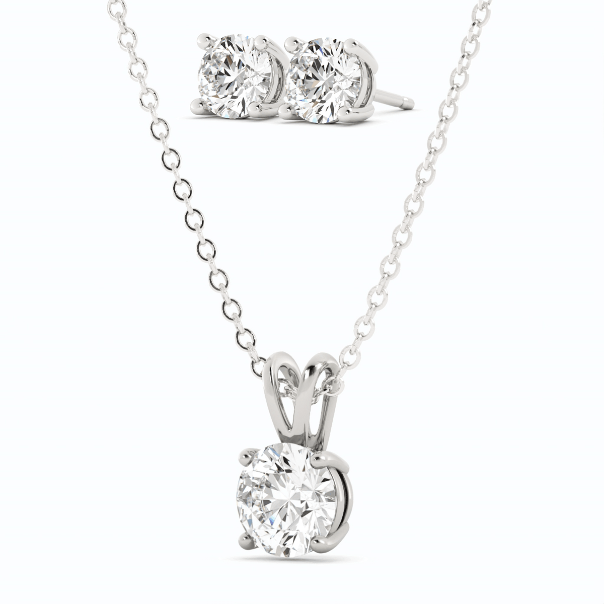 3CTW Moissanite Stud Earrings & Pendant Necklace Set in 14K White Gold Overlay, Charms & Pendants, $ 299.00, A Moment Of Now™