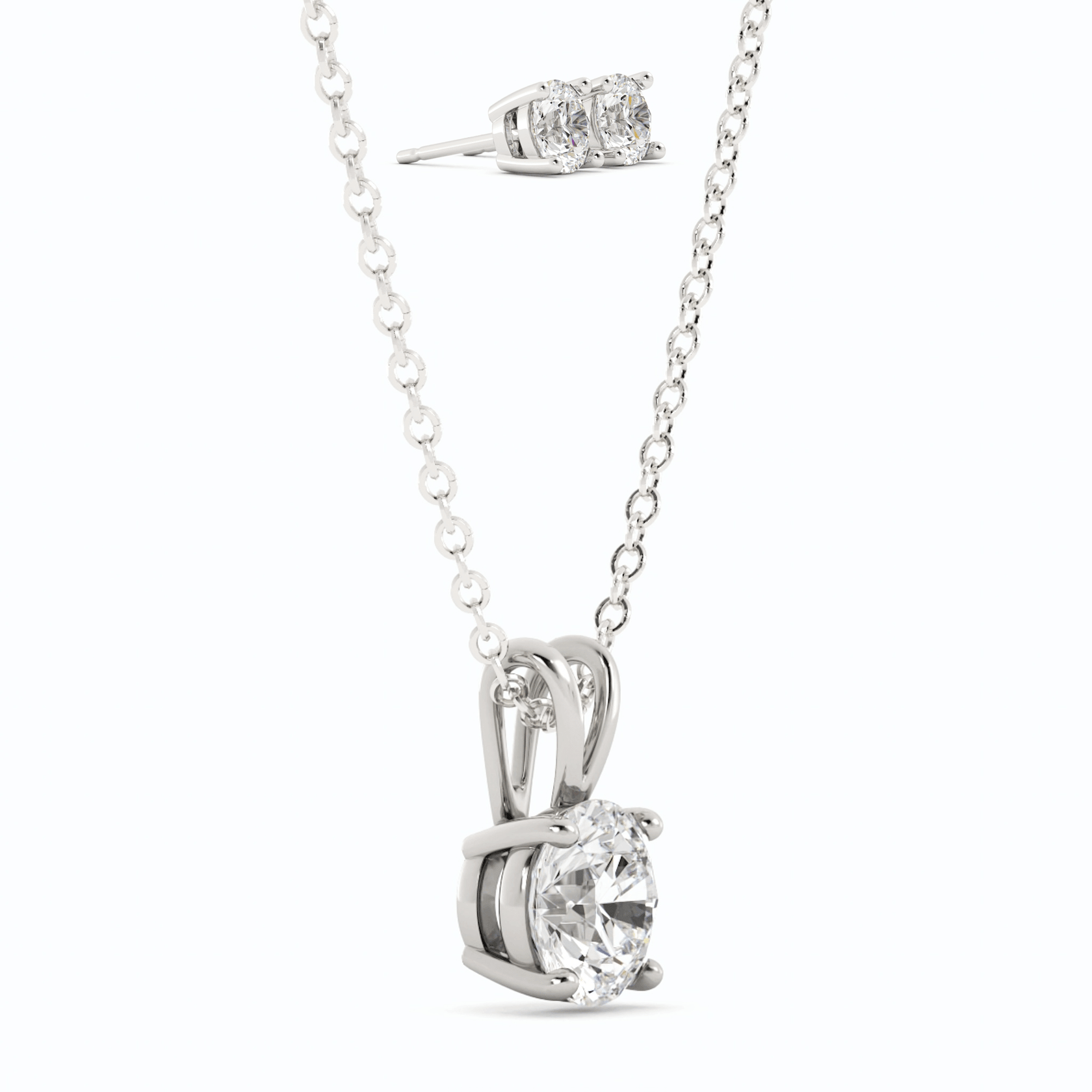 3CTW Moissanite Stud Earrings & Pendant Necklace Set in 14K White Gold Overlay, Charms & Pendants, $ 299.00, A Moment Of Now™