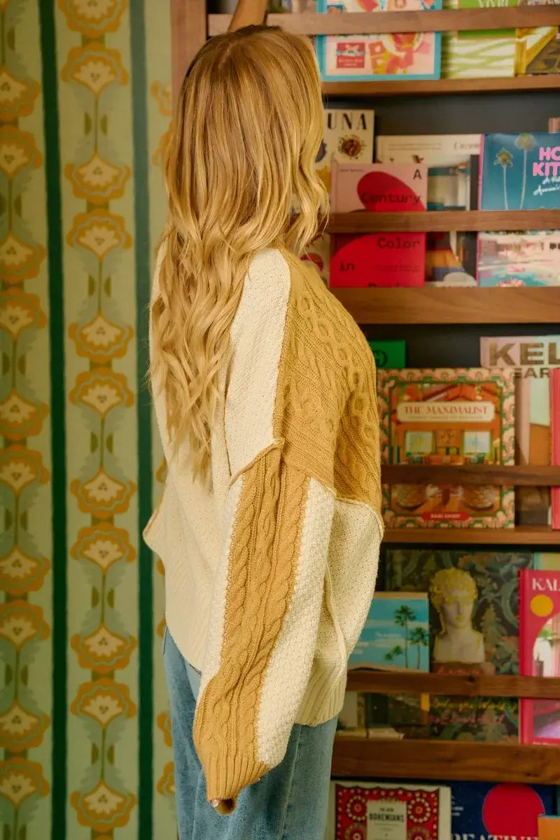 Mustard Ivory Cable Knit with Hacci Sweater - Trendy Style, Sweaters, $ 59.00, A Moment Of Now™