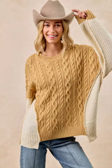 Mustard Ivory Cable Knit with Hacci Sweater - Trendy Style, Sweaters, $ 59.00, A Moment Of Now™
