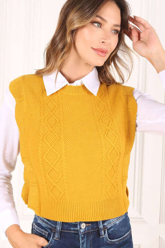 Mustard Round Neck Vest Sweater. Size Samll - Cozy Style, Sweaters, $ 45.00, A Moment Of Now™