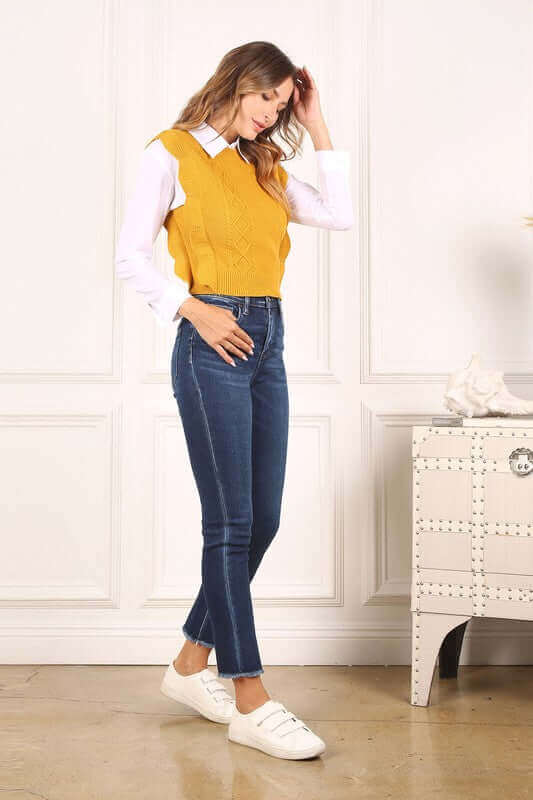 Mustard Round Neck Vest Sweater. Size Samll - Cozy Style, Sweaters, $ 45.00, A Moment Of Now™