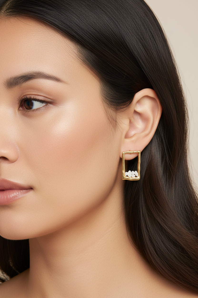 Myrren Gold Plated Frame Shell Decal Dangle Earrings - Elegant Style, Earrings, $ 10.99, A Moment Of Now™