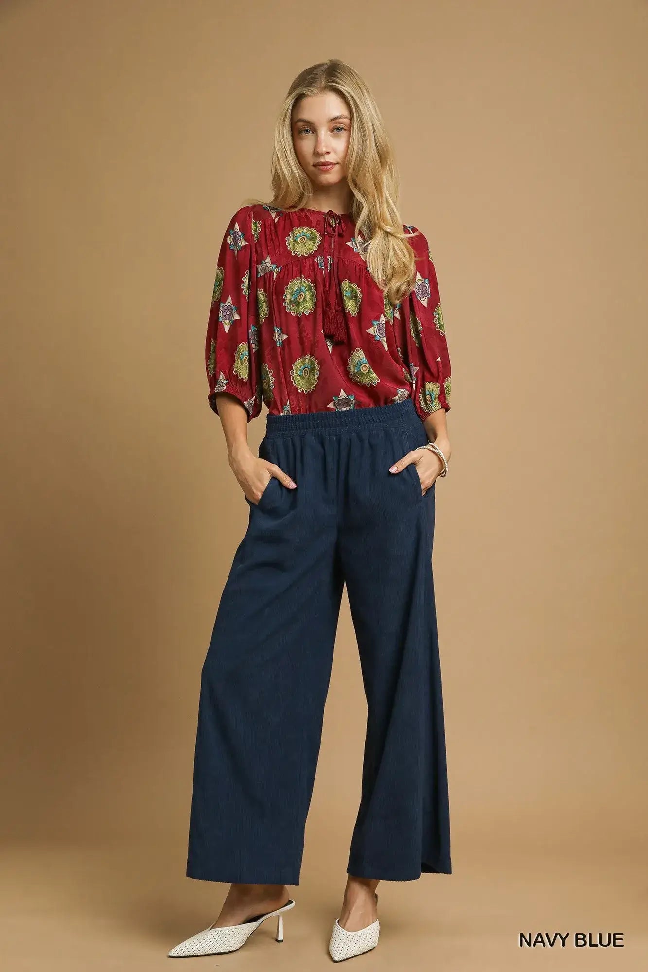 Navy Blue Wide-Leg Corduroy Pants for Chic Comfort, Pants, $ 53.00, A Moment Of Now™