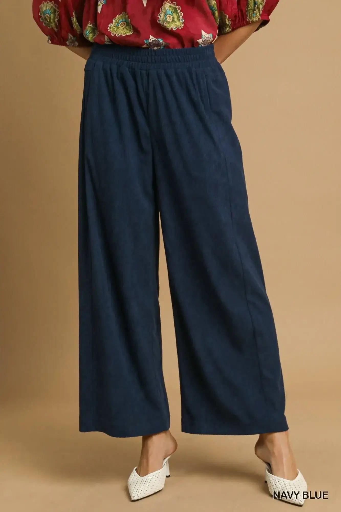 Navy Blue Wide-Leg Corduroy Pants for Chic Comfort, Pants, $ 53.00, A Moment Of Now™