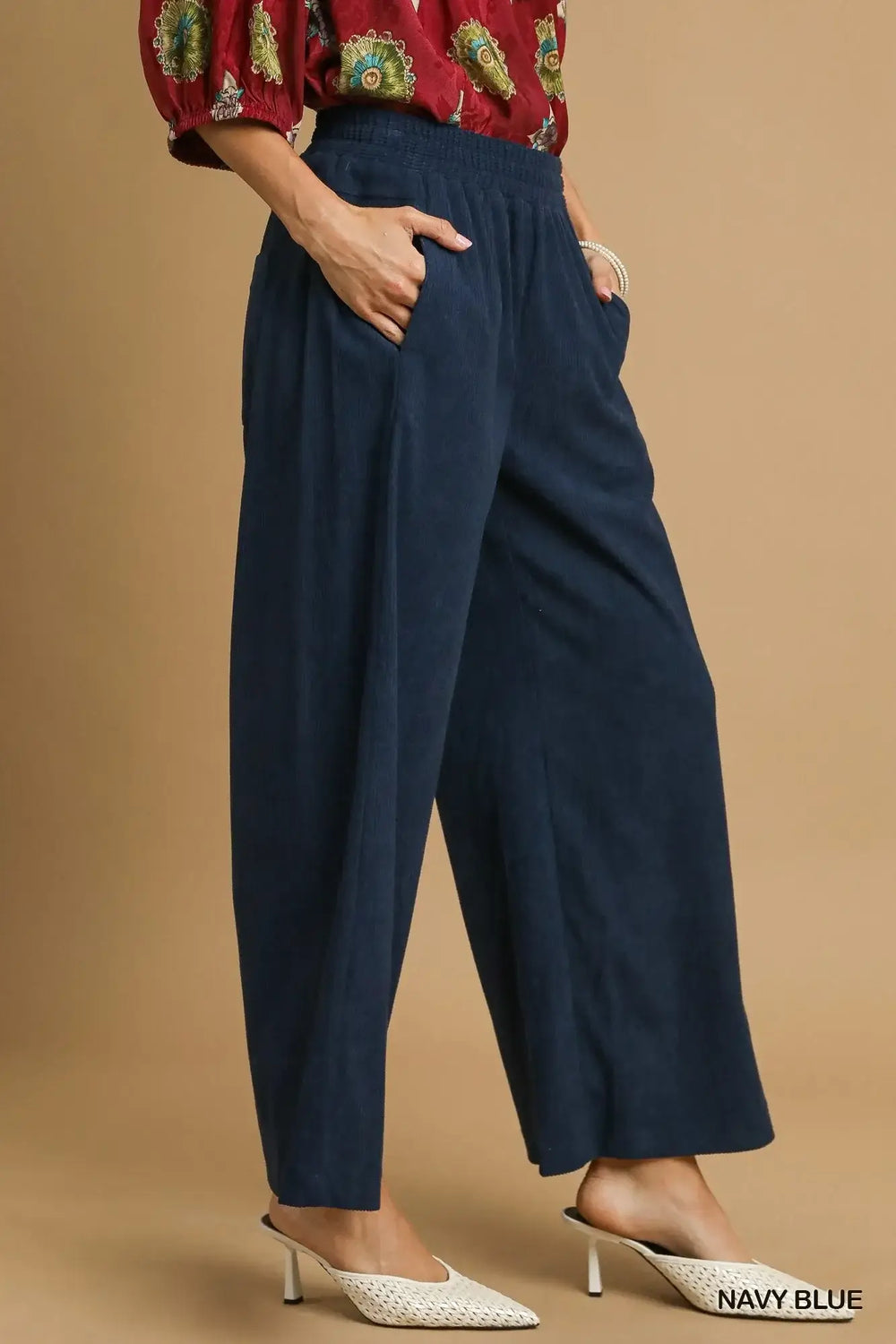 Navy Blue Wide-Leg Corduroy Pants for Chic Comfort, Pants, $ 53.00, A Moment Of Now™