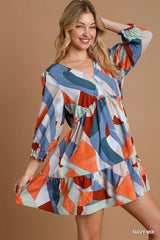 Navy Mix Abstract V-Neck Tiered Printed Dress - Trendy Style, Dresses, $ 54.00, A Moment Of Now™
