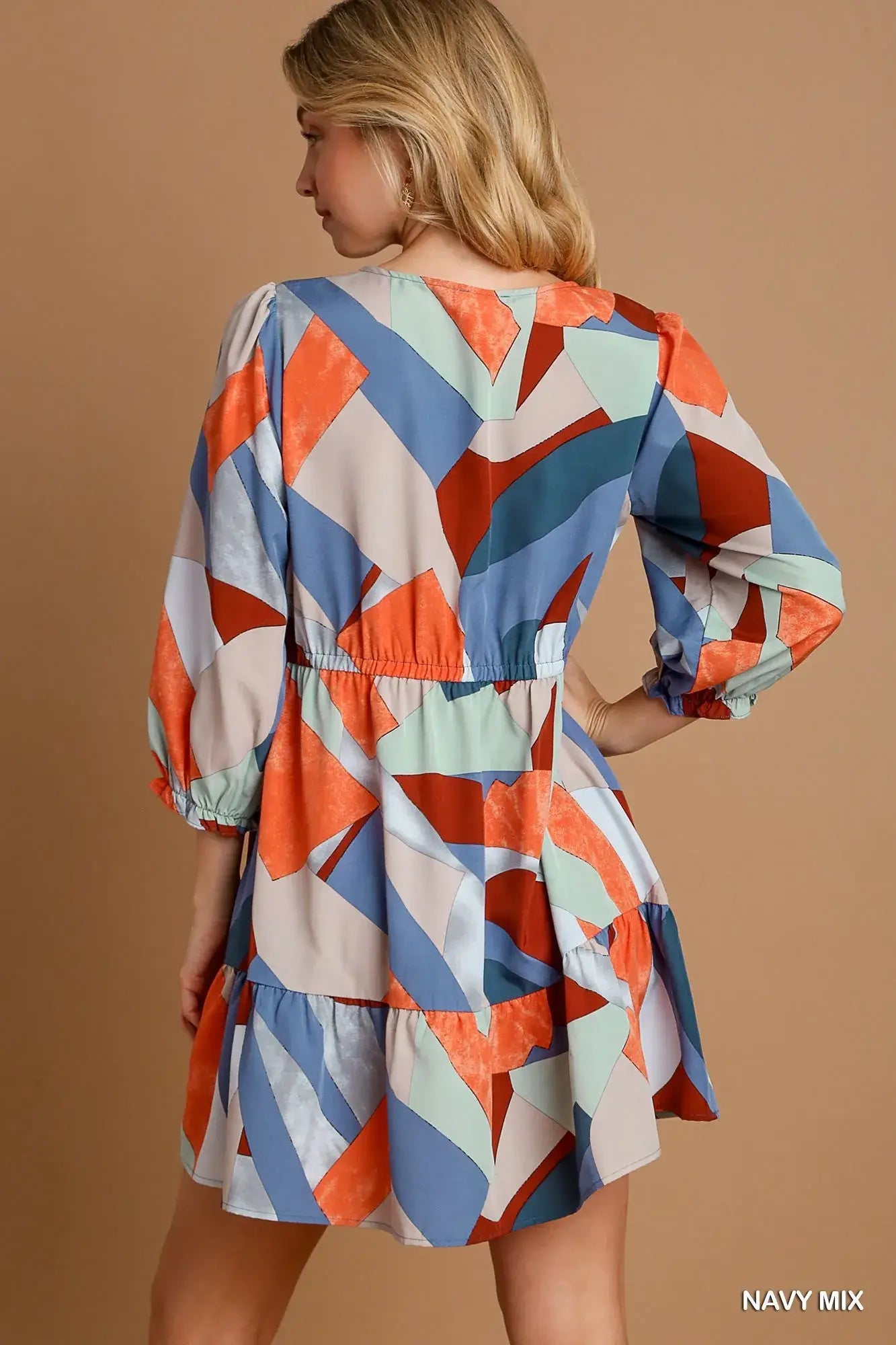 Navy Mix Abstract V-Neck Tiered Printed Dress - Trendy Style, Dresses, $ 54.00, A Moment Of Now™