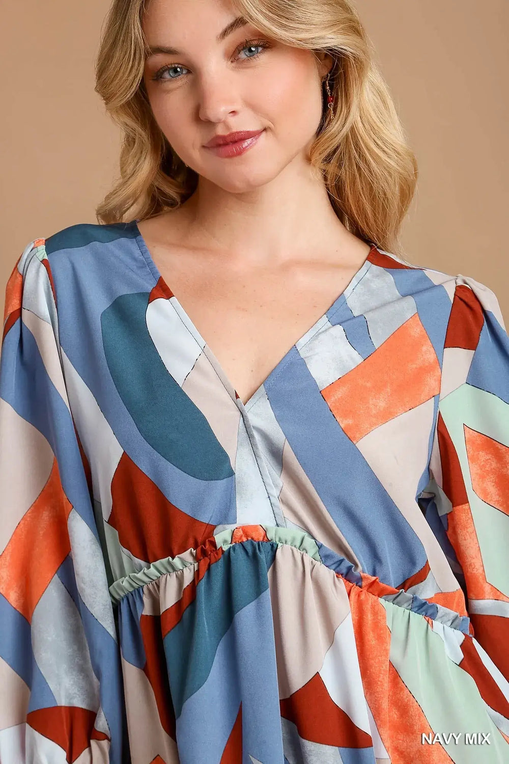 Navy Mix Abstract V-Neck Tiered Printed Dress - Trendy Style, Dresses, $ 54.00, A Moment Of Now™