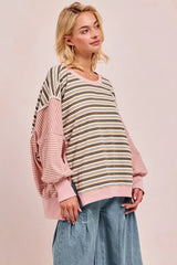 Oat milk Pink Stripe Mixed Top: Edgy Style Redefined, Tops, $ 65.00, A Moment Of Now™