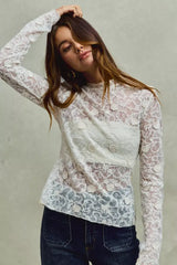 Off White Lace Long Sleeve 3d Effect Floral Layering Top, Blouses, $ 49.00, A Moment Of Now™