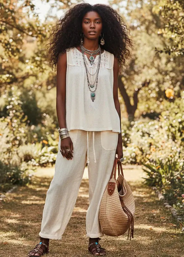 Off White Lace Detail Double Gauze Patch Sleeveless Top Boho Fashion, Tank Tops, $ 59.00, A Moment Of Now™