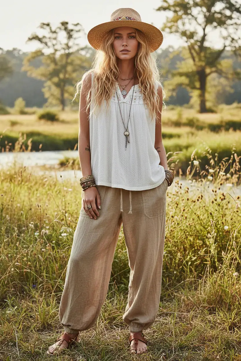 Off White Lace Detail Double Gauze Patch Sleeveless Top Boho Fashion, Tank Tops, $ 59.00, A Moment Of Now™