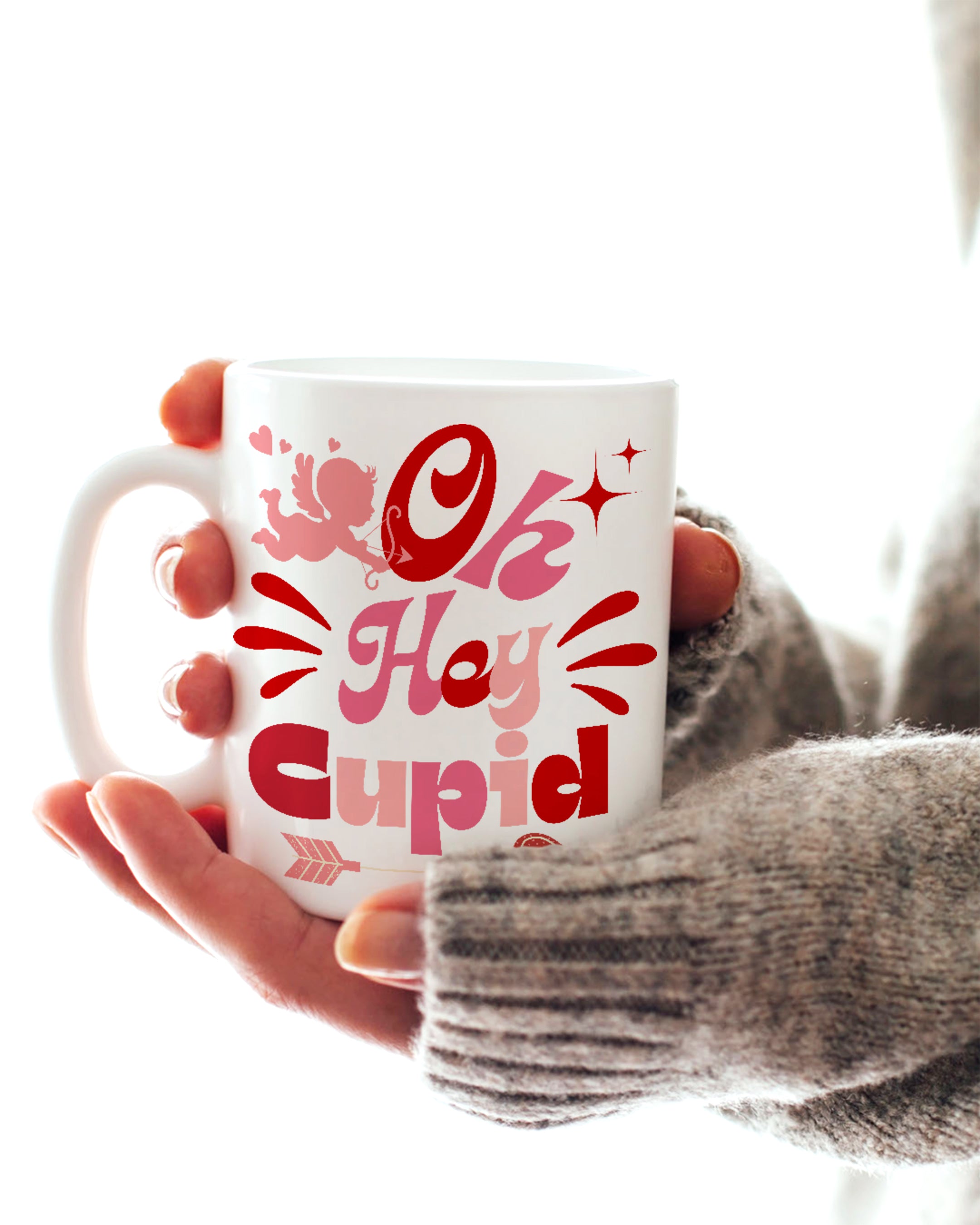 Shop On Hey Cupid Valentine's Day Graphic Coffee Tea Mug Cup, Mugs, USA Boutique