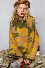 Olive Mock Neck Abstract Colorblock Pattern Sweater for Chic Style, Sweaters, $ 53.00, A Moment Of Now™