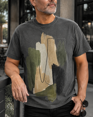 Abstract Brushstroke T-Shirt | Olive, Tan & Black Minimal Art Tee
