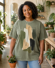 Abstract Brushstroke T-Shirt | Olive, Tan & Black Minimal Art Tee