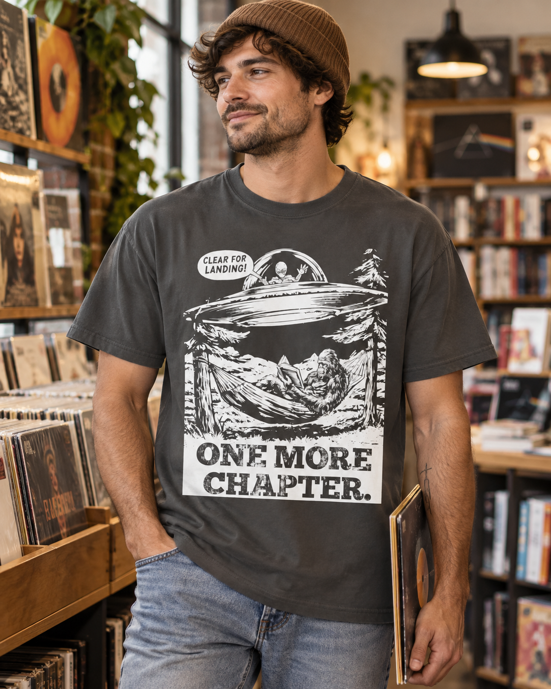 One More Chapter Bigfoot & Alien T-Shirt — Funny Book Lover Tee