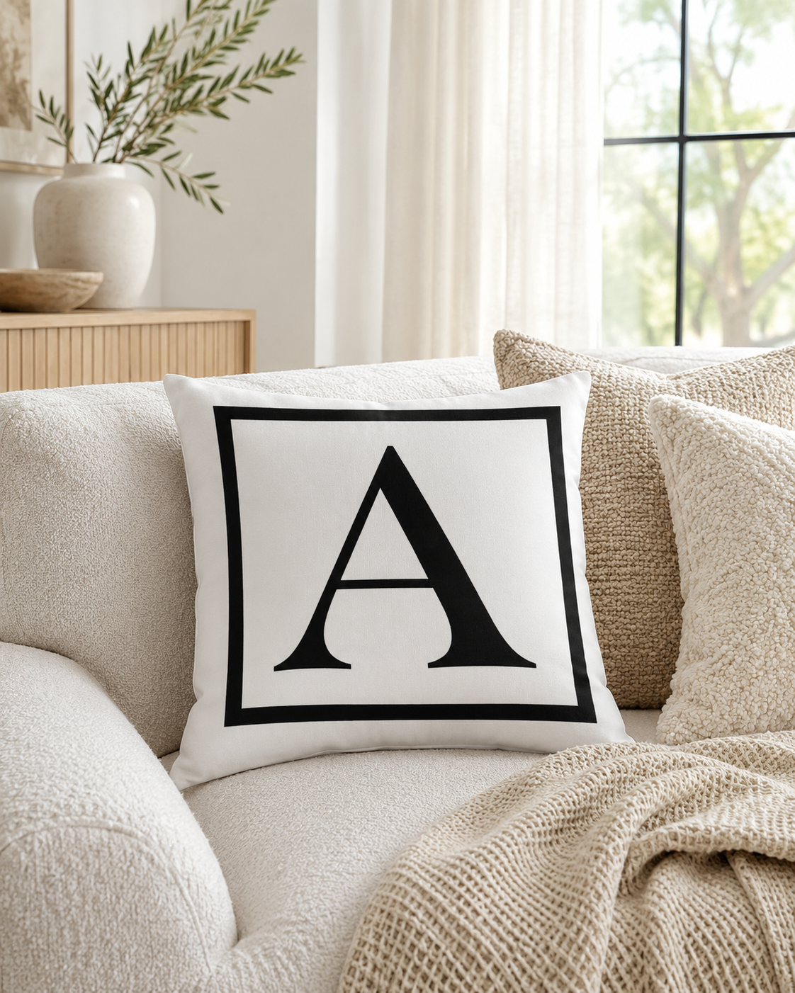 Personalized Initial Border Monogram Throw Pillow | A–Z