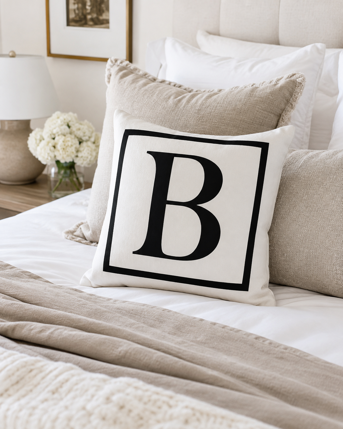 Personalized Initial Border Monogram Throw Pillow | A–Z