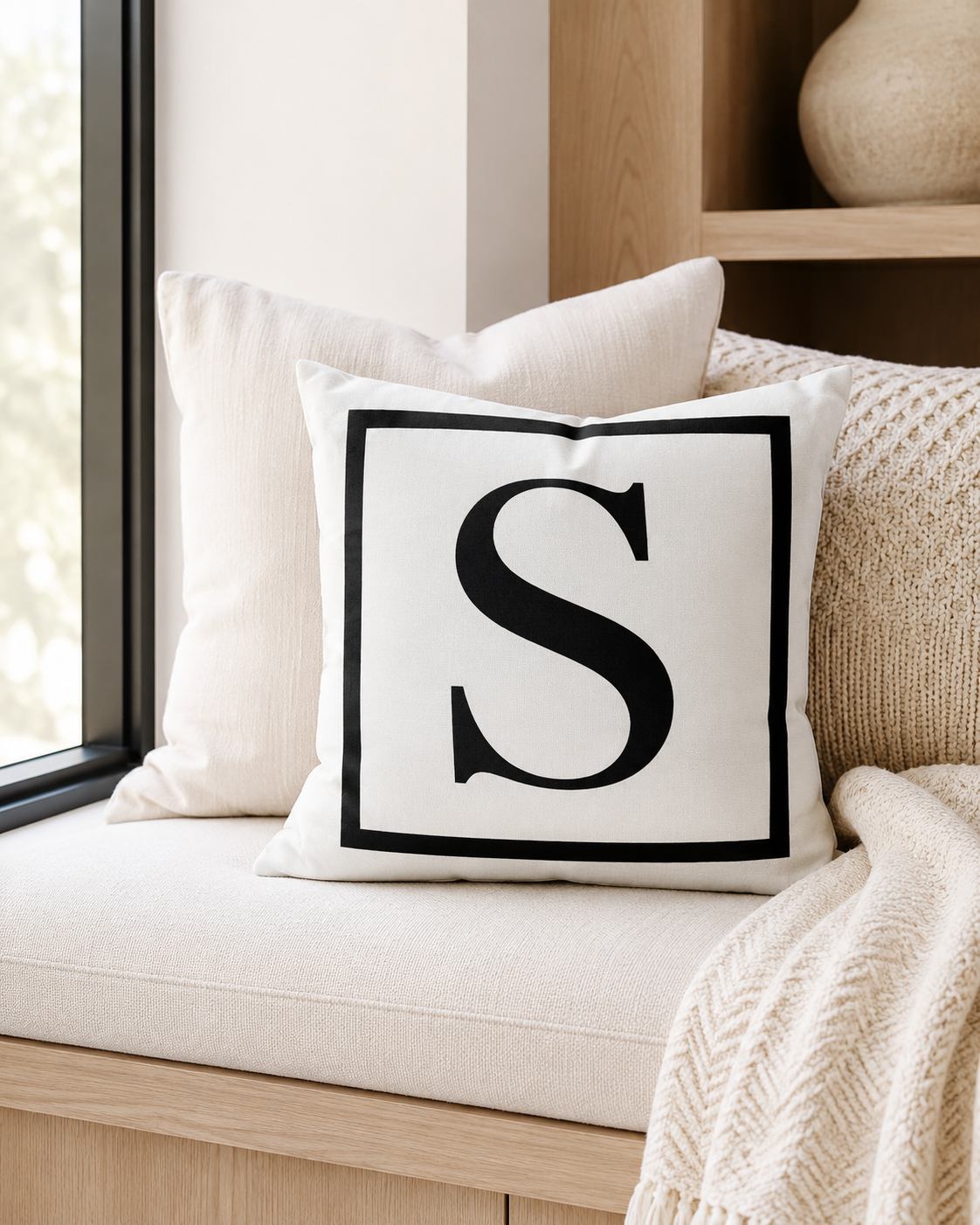 Personalized Initial Border Monogram Throw Pillow | A–Z