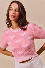 Pink All Over Heart Valentine Cropped Sweater - Cozy & Cute, , $ 55.00, A Moment Of Now™