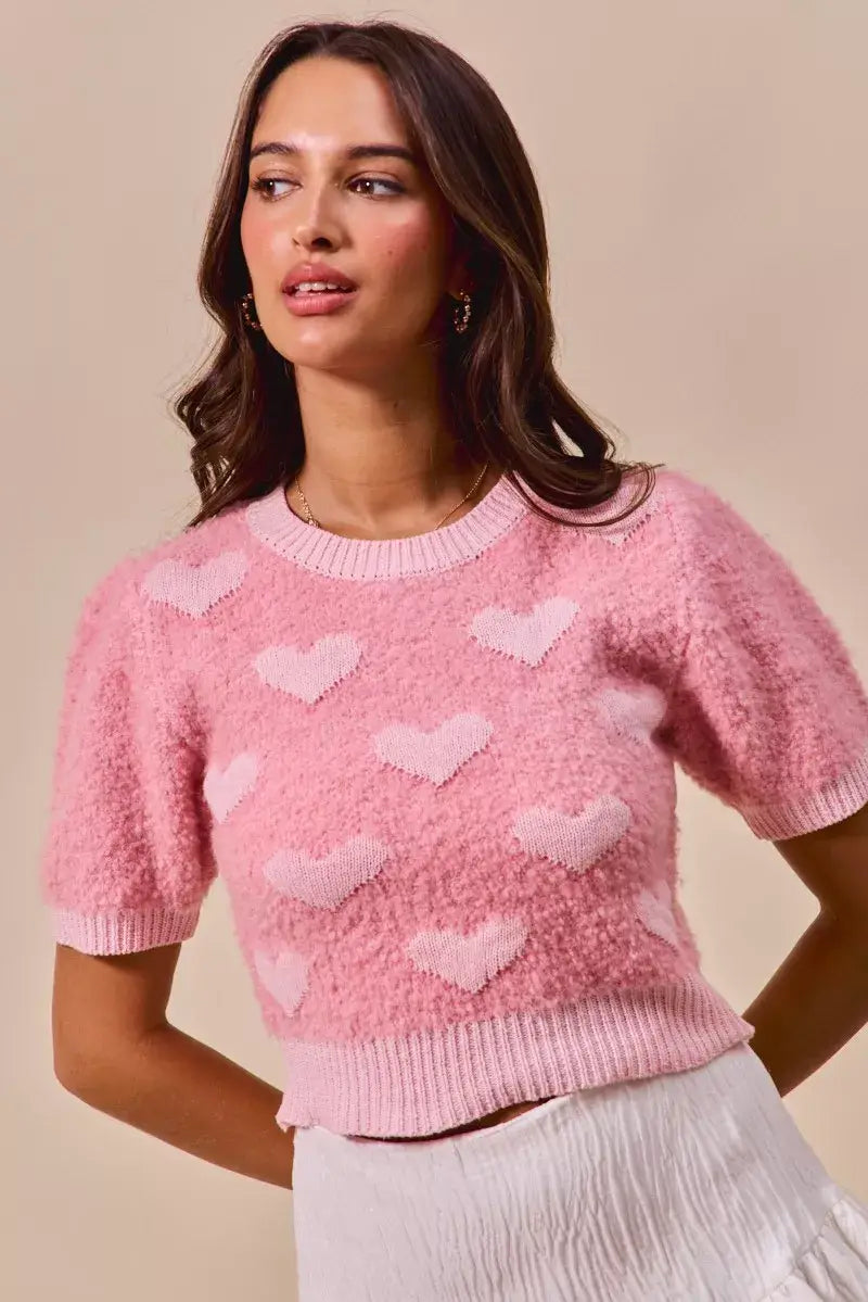 Pink All Over Heart Valentine Cropped Sweater - Cozy & Cute, , $ 55.00, A Moment Of Now™