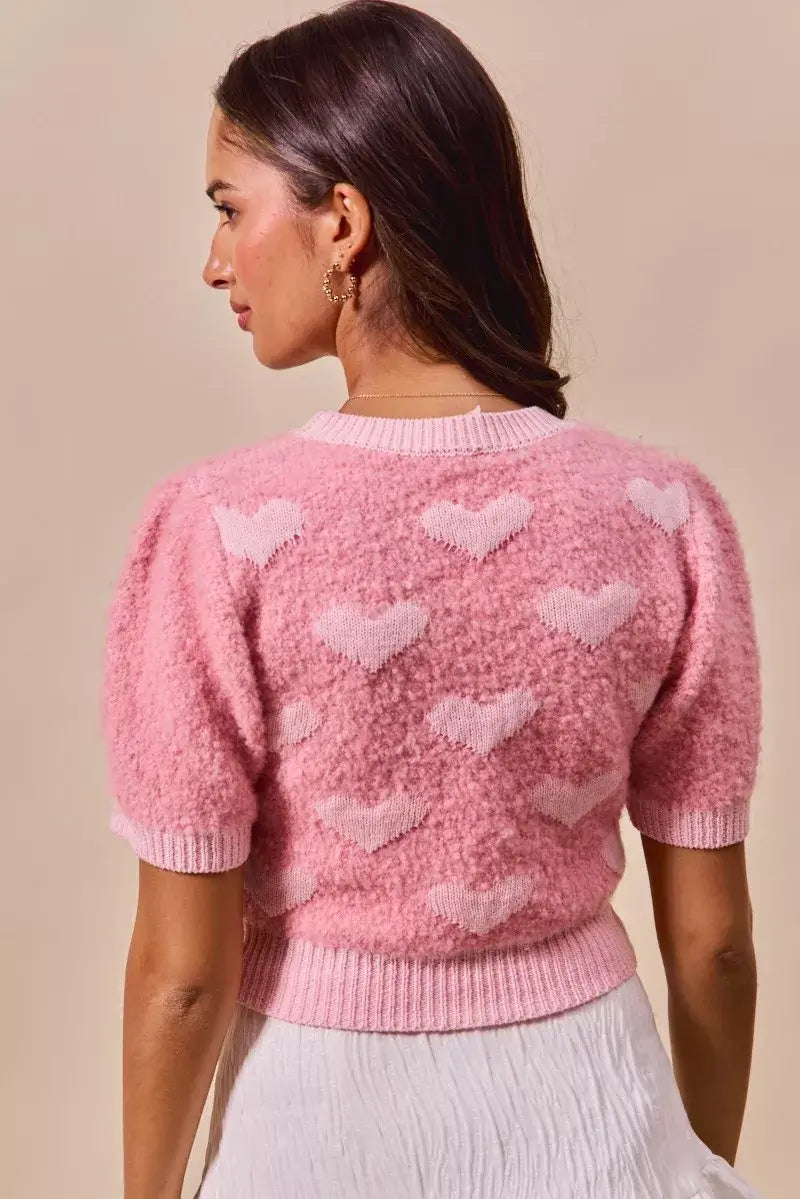 Pink All Over Heart Valentine Cropped Sweater - Cozy & Cute, , $ 55.00, A Moment Of Now™