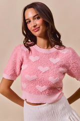 Pink All Over Heart Valentine Cropped Sweater - Cozy & Cute, , $ 55.00, A Moment Of Now™