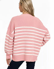 Pink Exposed Seam Striped Oversized Sweater - Chic Comfort, Sweaters, $ 49.00, A Moment Of Now™