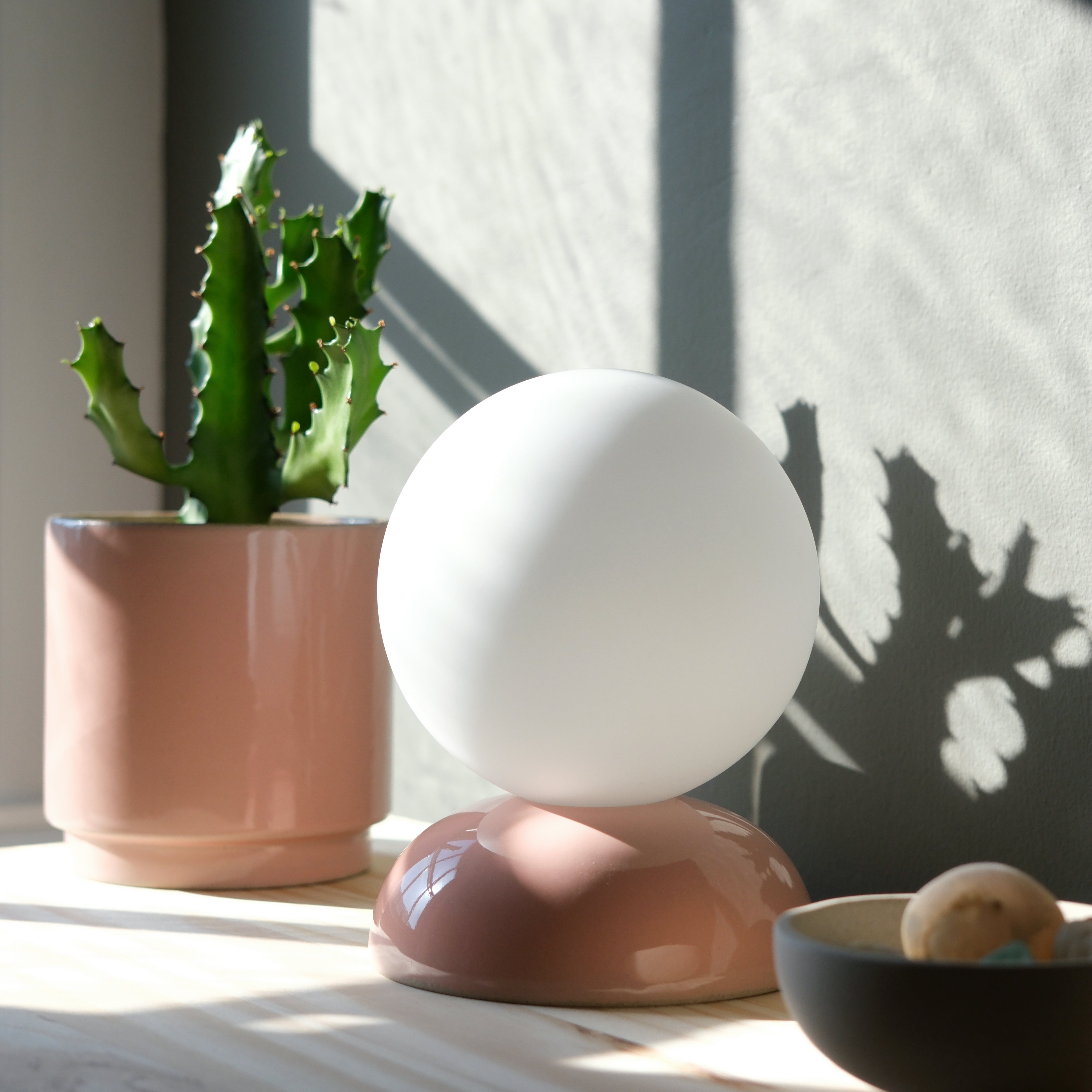 Monroe Ceramic Table Lamp with Glass Shade - Handmade in USA