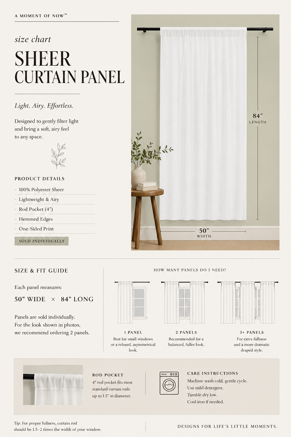 Blue Striped Sheer Curtain Panel — Coastal Linen-Look Window Curtain