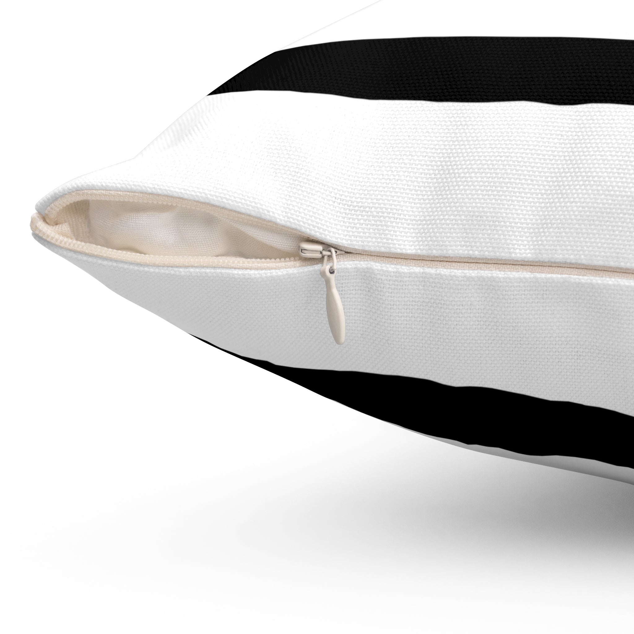 Side view of a 24-inch black frame border square pillow
