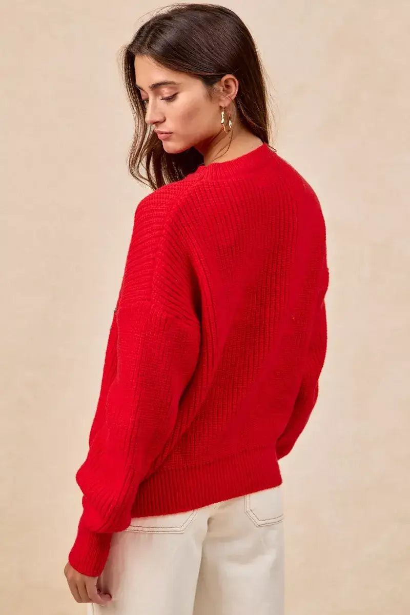 Red Christmas Wreath Merry Letter Knit Top - Festive Style, Sweaters, $ 55.00, A Moment Of Now™