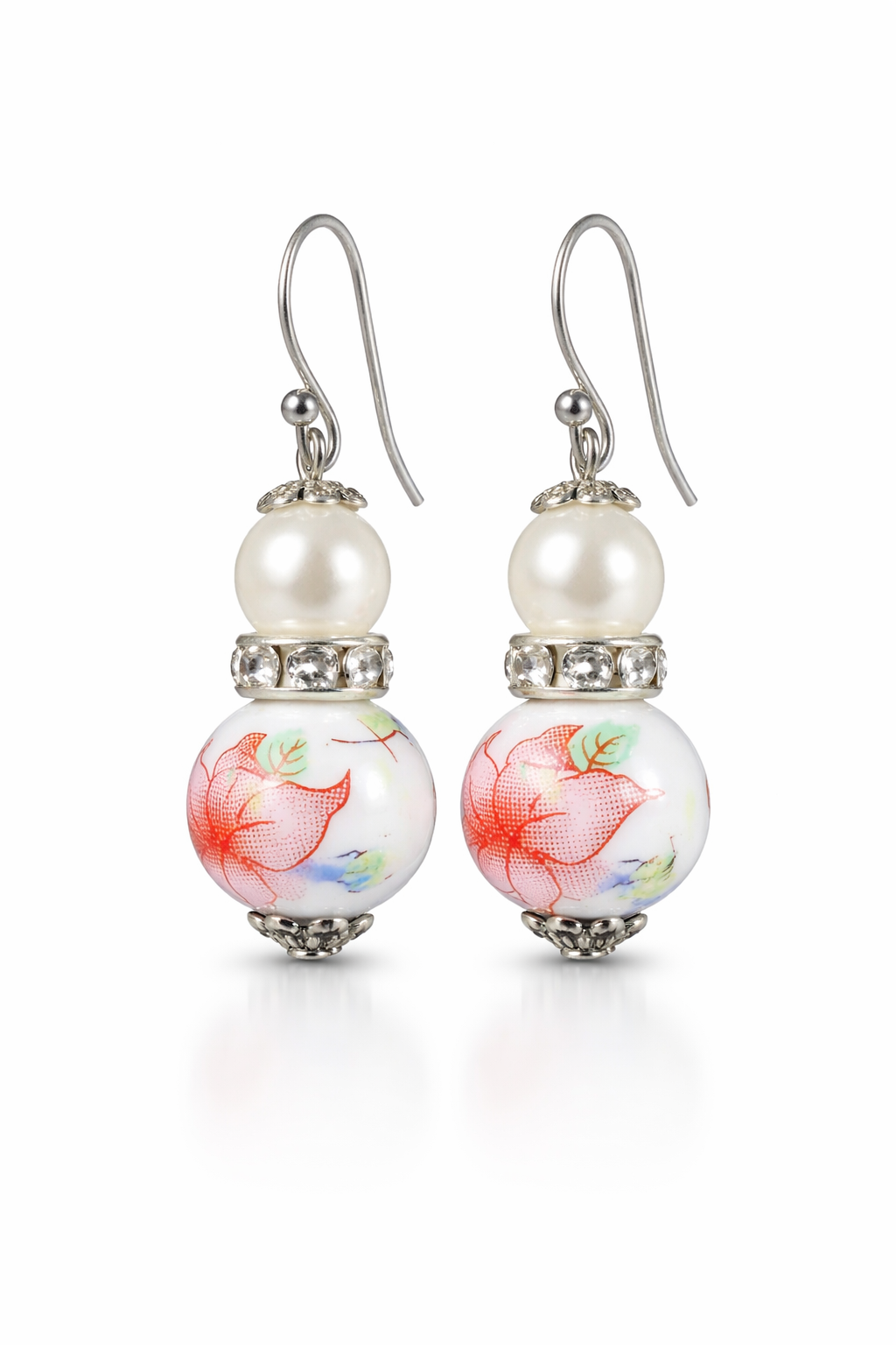 Red Lily Floral Glass Pearl Drop Dangle Earrings | Vintage Bohemian, Earrings, $ 19.95, A Moment Of Now™