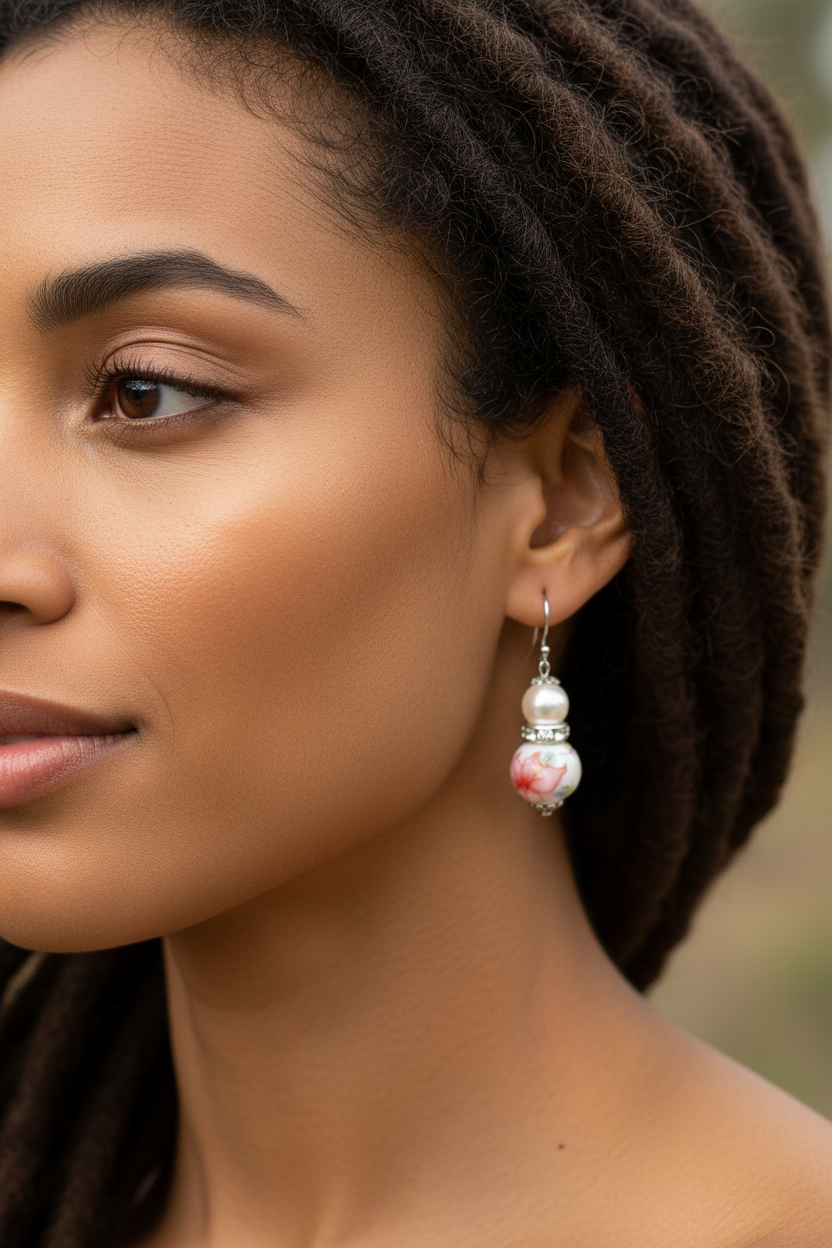 Red Lily Floral Glass Pearl Drop Dangle Earrings | Vintage Bohemian, Earrings, $ 19.95, A Moment Of Now™