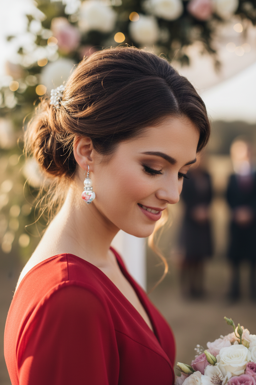 Red Lily Floral Glass Pearl Drop Dangle Earrings | Vintage Bohemian, Earrings, $ 19.95, A Moment Of Now™