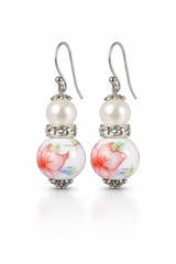 Red Lily Floral Glass Pearl Drop Dangle Earrings | Vintage Bohemian, Earrings, $ 19.95, A Moment Of Now™
