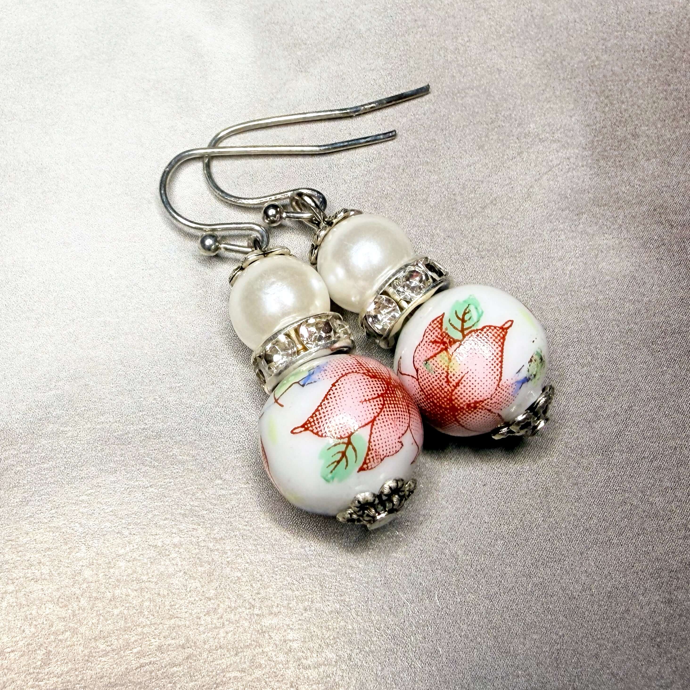 Red Lily Floral Glass Pearl Drop Dangle Earrings | Vintage Bohemian, Earrings, $ 19.95, A Moment Of Now™