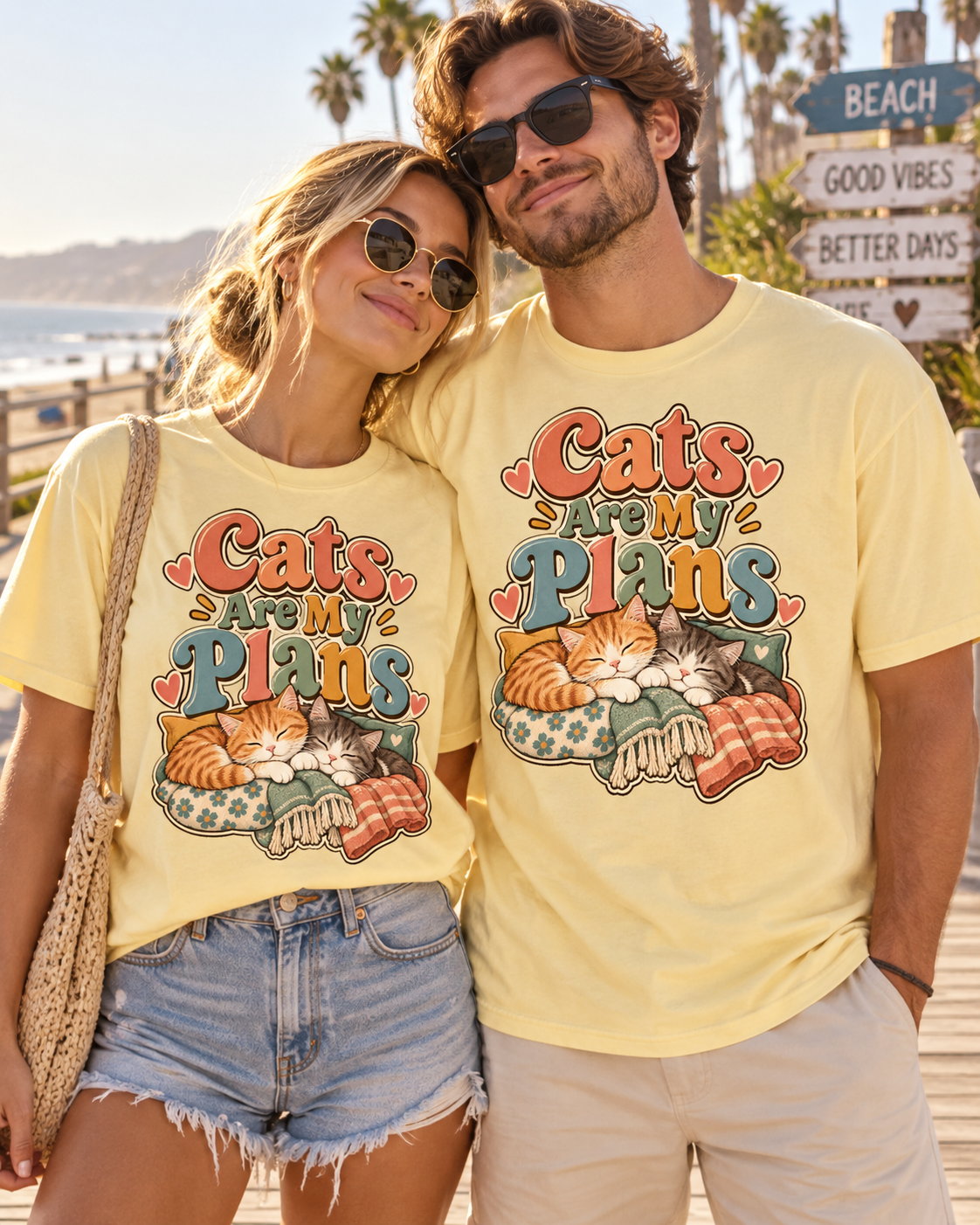 Cats Are My Plans T-Shirt — Retro Sleeping Cats Comfort Colors® Tee