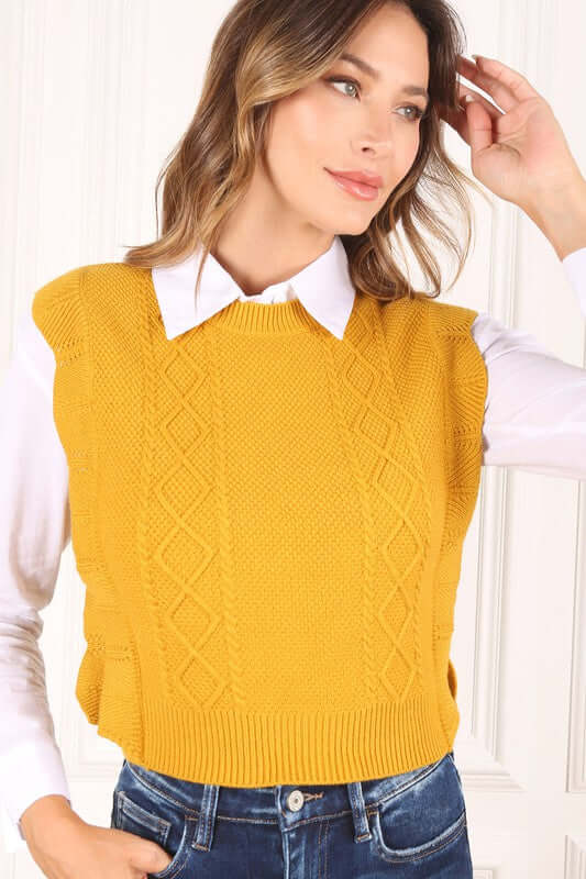 Mustard Round Neck Vest Sweater. Size Samll