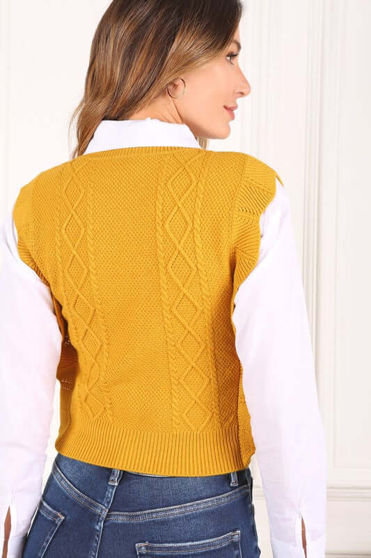 Mustard Round Neck Vest Sweater. Size Samll
